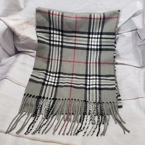 Cashmere Viscose Womens Scarf Gray Black White Red Plaid Italy Design Fringe